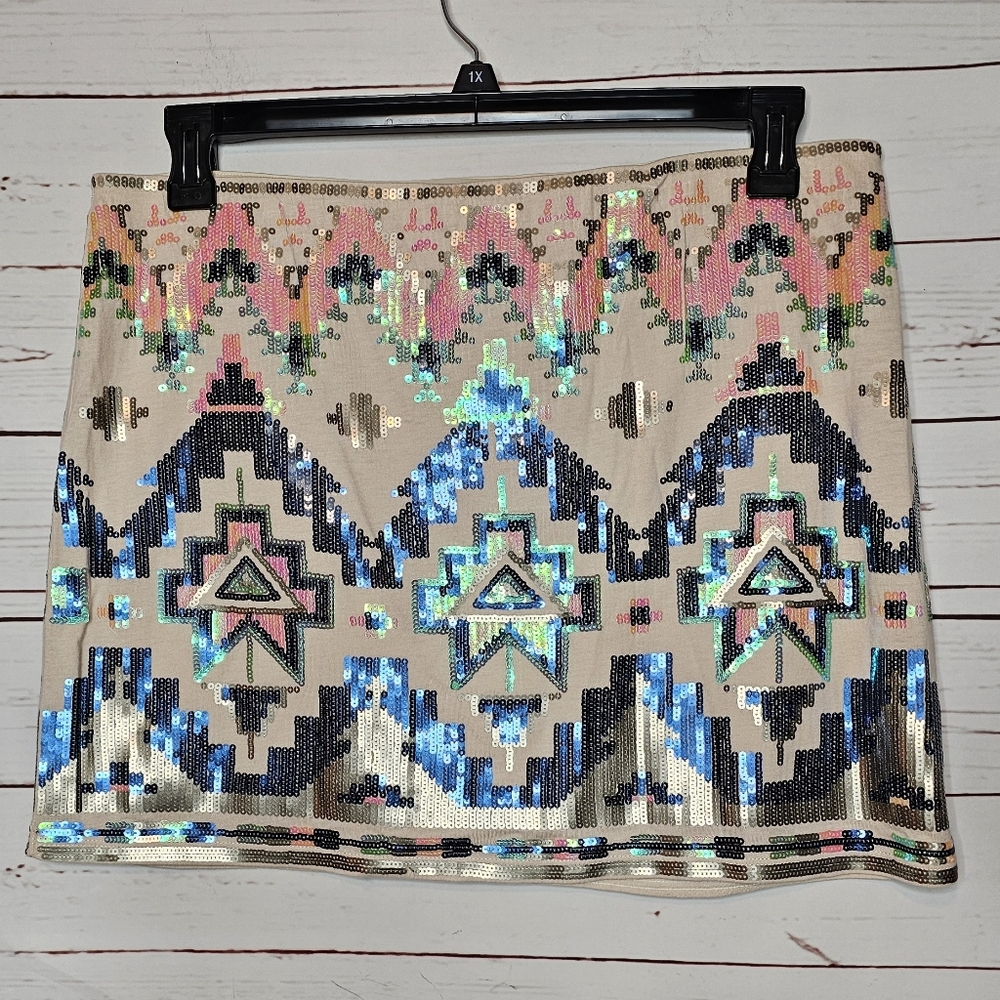Express Sequin Embellished Aztec Design Mini Skirt - Picture 7 of 9